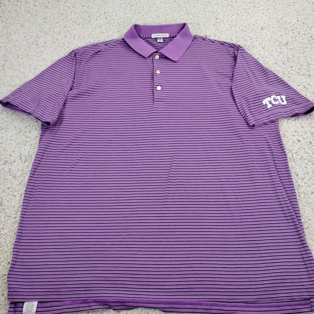 TCU Horned Frogs Shirt Mens 2XL XXL Purple Polo Peter Millar NCAA Striped A1*